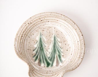 Ceramic Winter Trees spoon rest clay kitchen utensil holder