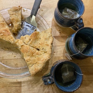 Navy Ceramic Coffee Mug and pie