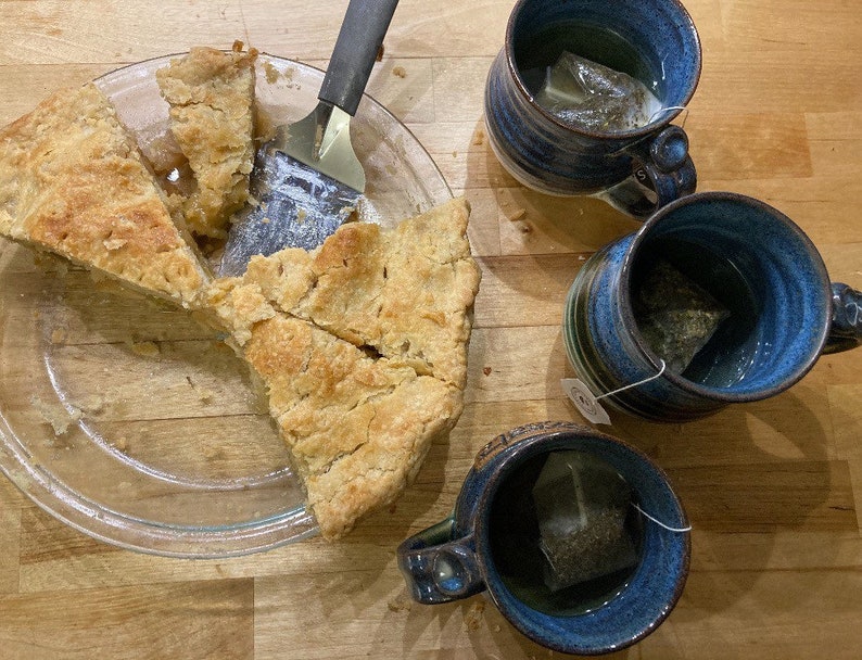 Navy Ceramic Coffee Mug and pie