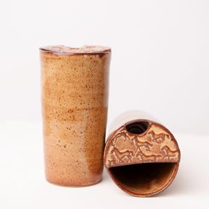 Horse Travel Mug, Pottery To-Go Cup, Brown Shino Glaze