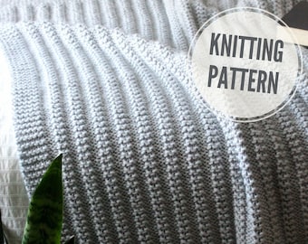 Blanket KNITTING PATTERN / Happy Endings / Easy to Knit / Modern Afghan Knitting Pattern for Bulky Yarn / Reversible Throw Knit Pattern
