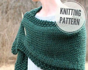 KNITTING PATTERN Shawl / A Bit of Good Luck / Easy Shawl Knitting Pattern / Knitting Pattern for Super Bulky Yarn / Wedding Wrap