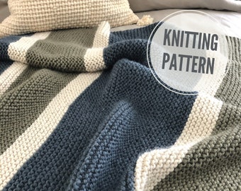 Throw KNITTING PATTERN / Every Now & Then Blanket / Striped Afghan Knit Pattern for Super Bulky Yarn / Chunky Throw with Stripes