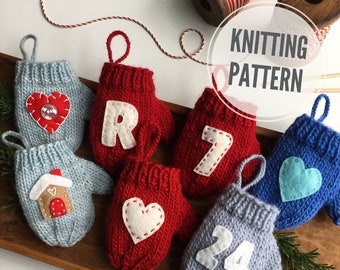 Knitting PATTERN / Mitten Christmas Ornament / Quick Knit / PDF instant download / Mini Decoration / DIY Gift Card Holder / Felt Applique