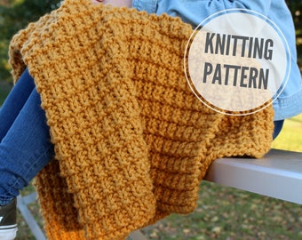 Blanket KNITTING PATTERN / Game Time / Reversible Chunky Throw Knit Pattern / Modern Afghan Knitting Pattern for Super Bulky Yarn