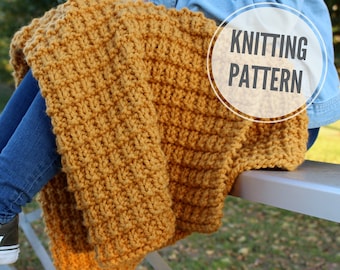 Blanket KNITTING PATTERN / Game Time / Reversible Afghan Pattern / Chunky Throw Knitting Pattern / Easy to Knit Blanket for Super Bulky Yarn
