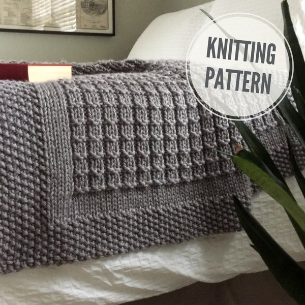 Afghan KNITTING PATTERN / Over the Rooftops Blanket / Chunky Blanket Knitting Pattern for Super Bulky Yarn / Modern Knit Blanket Pattern