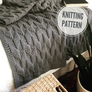 Blanket KNITTING PATTERN / Together Again / Reversible Throw Knitting Pattern for Bulky Yarn / Modern Afghan for Chunky Yarn / Chunky Throw