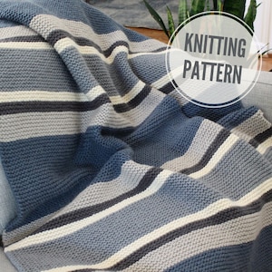 Throw KNITTING PATTERN / Here & Now Blanket / Striped Afghan Knit Pattern for Bulky Yarn / Easy to Knit Chunky Throw with Stripes