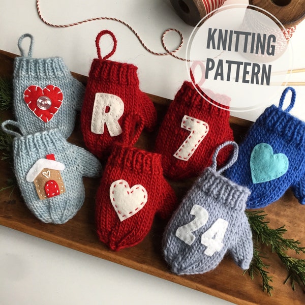 Knitting PATTERN / Mitten Christmas Ornament / Quick Knit / PDF instant download / Mini Decoration / DIY Gift Card Holder / Felt Applique