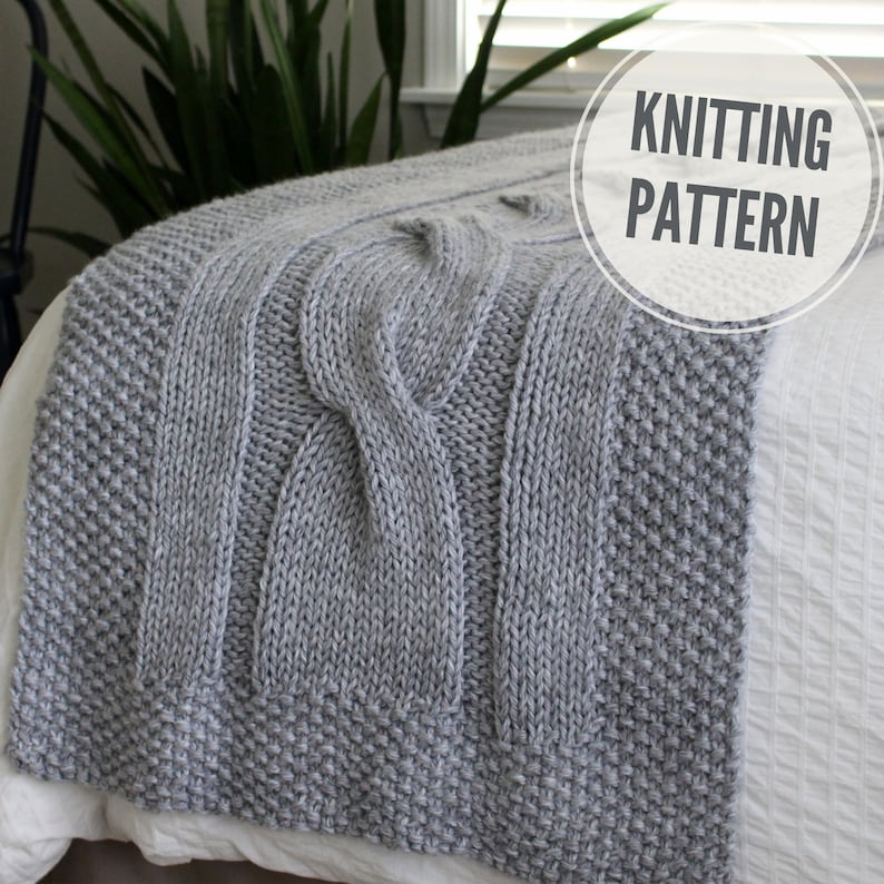 KNITTING PATTERN / Cable Blanket Knit Pattern / Chunky Bed Etsy