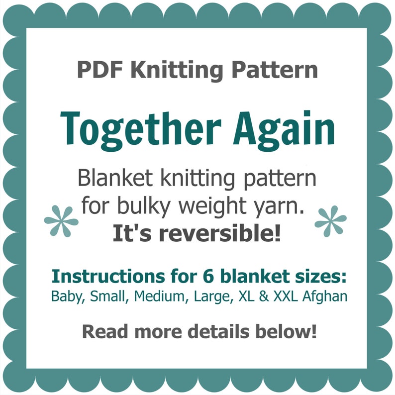 Blanket KNITTING PATTERN / Together Again / Reversible Afghan Knit Pattern / Throw Knitting Pattern for Bulky Yarn / PDF Instant Download image 2