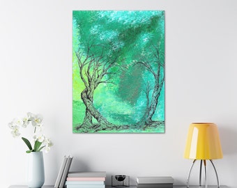Abstract tree landscape, emerald green canvas print