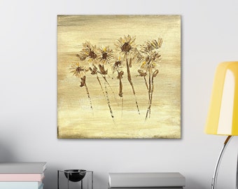 Abstract sunflowers in a monochromatic color scheme with hints of yellow. Nostalgic art print for your home, office or studio