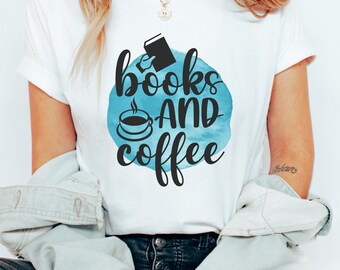 Coffee And Books T-Shirt Blue, Coffee Shop Clothing