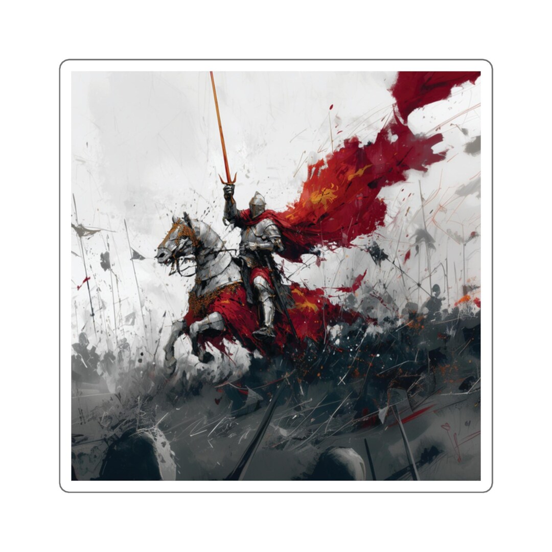 Knight on Horseback Square Sticker | Medieval Warrior Art, Red Banner ...