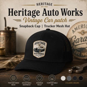 Heritage Auto Works Vintage Car-märke Snapback-keps | Truckerkeps i mesh