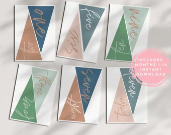 Boho Baby Monthly Milestone Pennants, First Year (Digital Download)