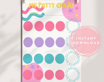 Pink Star Potty Training Chart, Toddler Motivation (Digital Download)