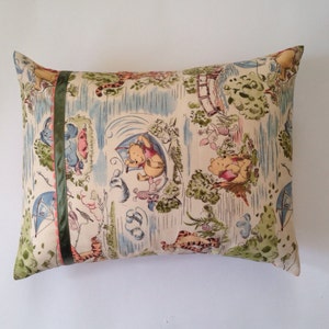 Winnie the Pooh with green satin ribbon and coral ric rac Accent Pillow/Travel Pillow/Baby Pillow.