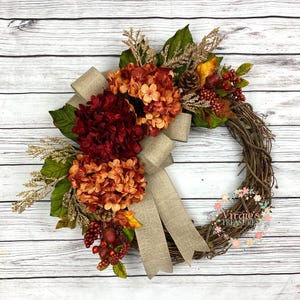 Fall Wreath, Fall Hydrangea Wreath, Front Door Wreath for Fall, Farmhouse Wreath, Hydrangea wreath