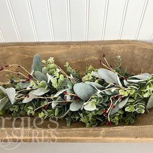 Patriotic Dough Bowl filler-Dough Bowl decor, Americana Garland decor, Eucalyptus Dough Bowl Centerpiece, Tiered Tray Decor
