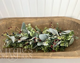 Patriotic Dough Bowl filler-Dough Bowl decor, Americana Garland decor, Eucalyptus Dough Bowl Centerpiece, Tiered Tray Decor