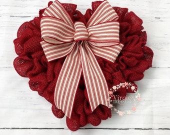 Valentines Wreath-Heart Shape Valentine's Wreath-Red Heart Burlap Wreath-Valentine's Day Burlap Wreath-Heart Wreath