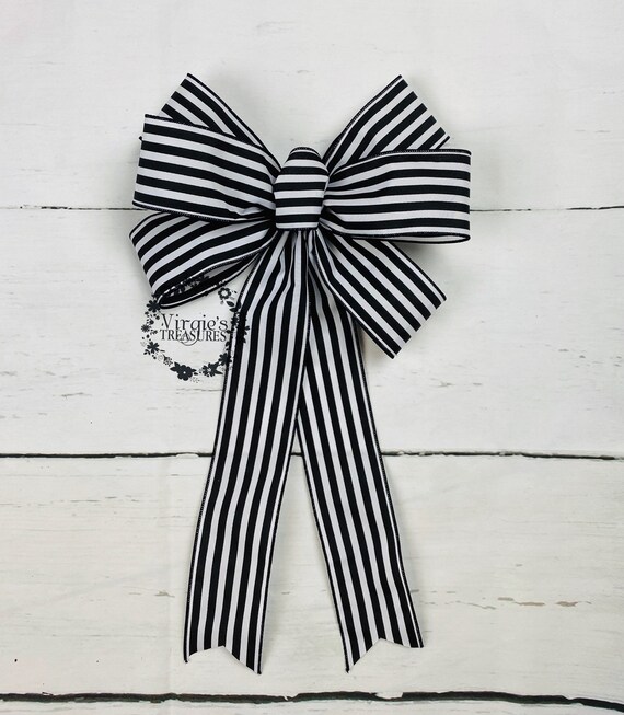 Black and White Striped Bow Striped Bow Wired Bow Wreath - Etsy