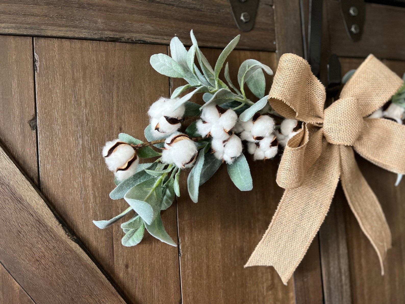Lambs Ear & Cotton Stem Swag Door Swag Wall Swag Farmhouse Etsy