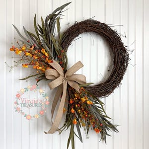 Fall Saw Grass Wreath / Fall Wreath / Fall Greenery Wreath / Autumn Wreath  / Front Door Wreath / Fall Orange Floral Wreath for Front Door