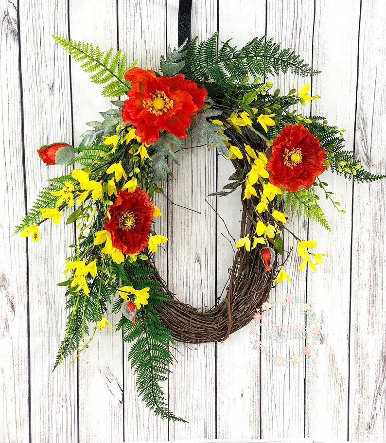 Red Poppy Wreath Front Door Tropical Oval Image 0