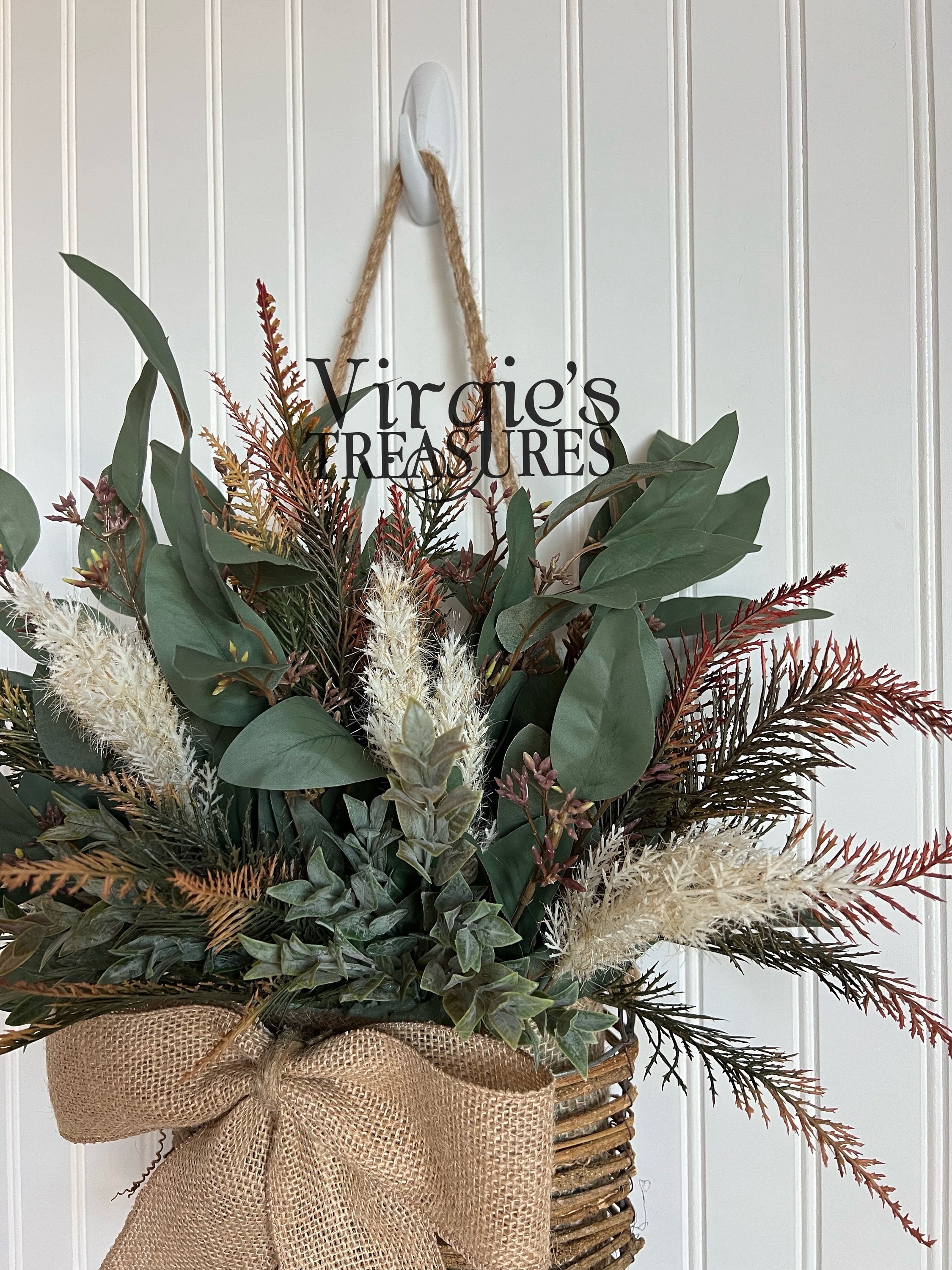 Double Door Basket Wreaths | Rattan Hanging Basket | Floral