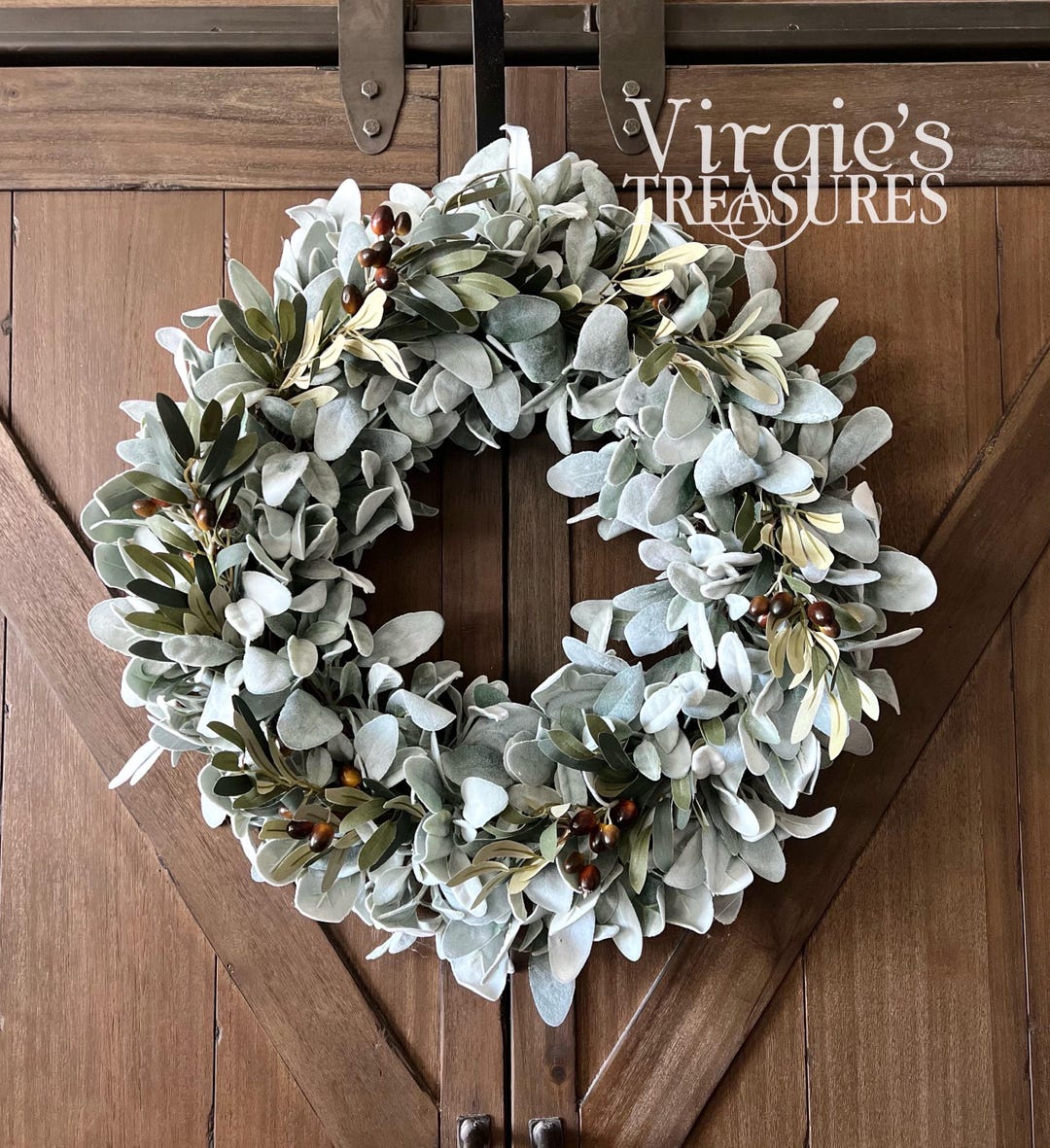Farmhouse Wreath for Front Door / Lambs Ear Wreath / Farmhouse Wreath ...