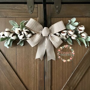 Lambs Ear & Cotton Stem Swag, Door Swag, Wall Swag, Farmhouse Swag, Lambs Ear Swag, Door Accent, Door Hanger Swag