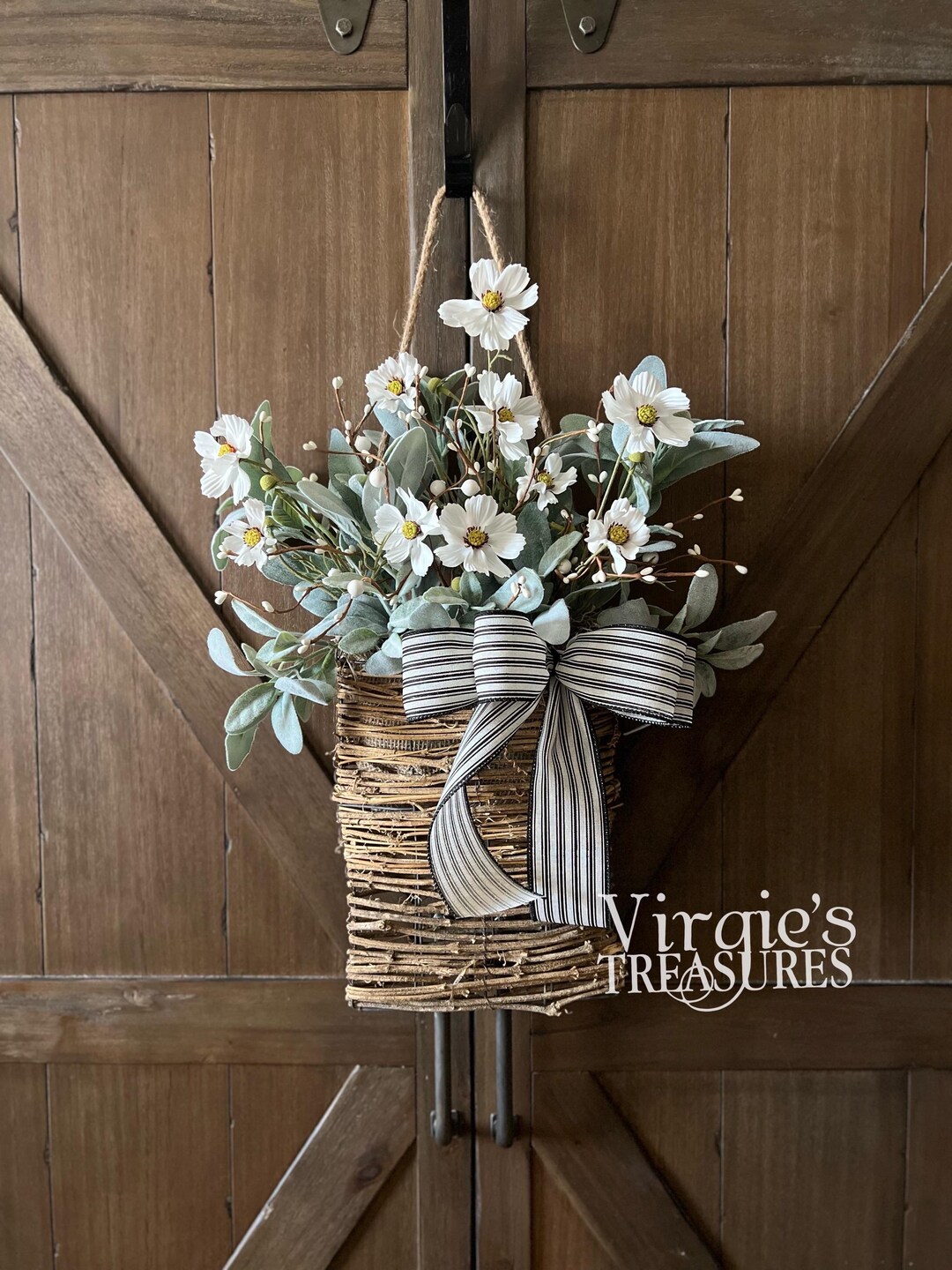 Spring Door Basket Wreath, Hanging Basket, Floral Arrangement
