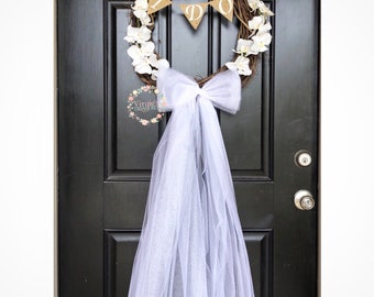 Bridal Shower Wreath, Orchid Wreath, Wedding Shower Wreath, Wedding Veil Wreath, I DO Wreath, Wedding White Tulle Door Decor, Wedding Wreath