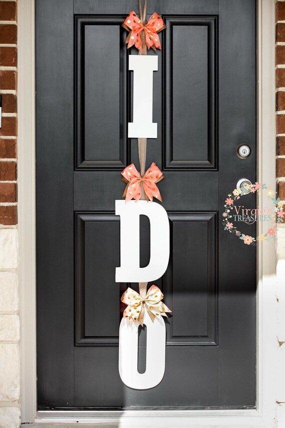 I Do Door Hanger Wedding Shower Sign Bridal Decor White Letters Peach C Bows
