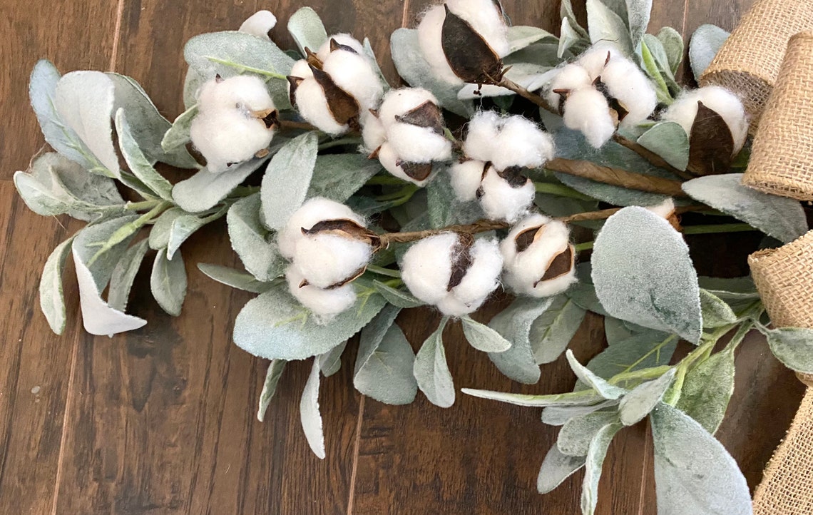 Lambs Ear & Cotton Stem Swag 36 Door Swag Wall Swag Etsy