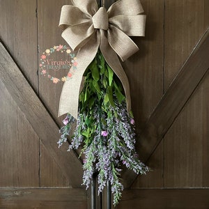 Teardrop Door Swag for Front Door, Lavender Foxtail Swag, Spring Swag, Farmhouse Swag, Spring Door Decor, Door Swag