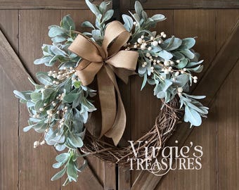 Lamb’s Ear Wreath | Year Round Wreath | Farmhouse Wreath | Front Door Wreath | Everyday Wreath | Spring Wreath | Berry Wreath