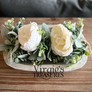 Cabbage Rose Dough Bowl filler-Dough Bowl decor, Farmhouse dough bowl decor, Spring Garland, Dough Bowl Filler, Centerpiece 12” Length