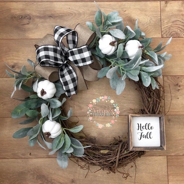 Reserved Listing for Megan; Fall wreath for front door-Fall Farmhouse Wreath, Fall Pumpkin Wreath