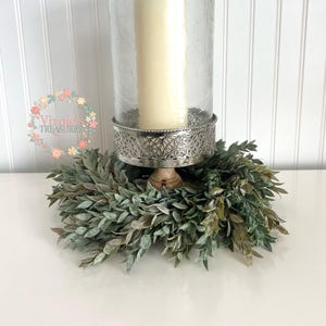 Ruscus Candle Wreath, Greenery Candle Wreath, Spring Wreath, Farmhouse Wreath, Candle Wreath, Candle Holder Decor-Candle holder NOT included