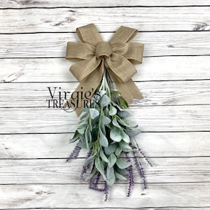 Teardrop Door Swag for Front Door, Lavender & Lambs Ear Swag, Spring Swag, Farmhouse Swag, Spring Door Decor, Door Swag