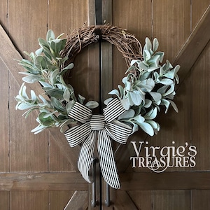 Lambs Ear Wreath, Front Door Wreath, Year Round Wreath, Spring Wreath, Summer Wreath, Everyday Wreath, Farmhouse Wreath