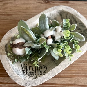 Dough Bowl Filler / Eucalyptus & Cotton Stem Baby Spray / Farmhouse Tiered Tray Decor / Dough Bowl Greenery / 1-Greenery Mini Spray