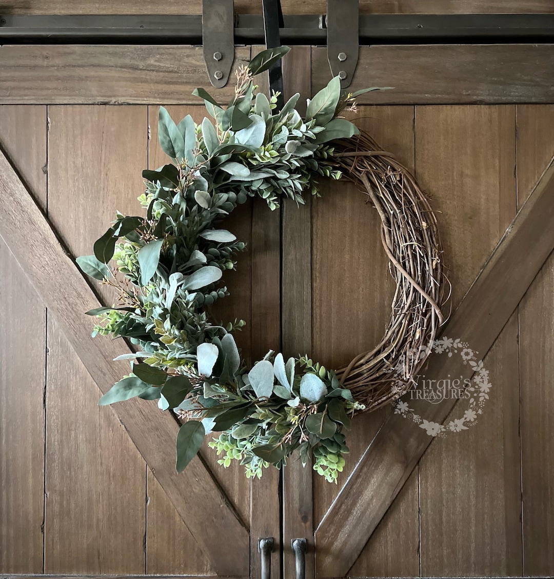 Eucalyptus and Lambs Ear Wreath, Front Door Wreath, Spring Wreath ...