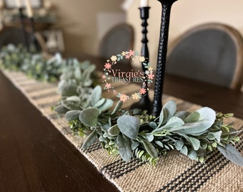 Greenery Farmhouse Garland, Eucalyptus and Lambs ear Garland, Farmhouse Garland, Greenery Centerpiece, Table top decor, Mantel Garland, 6 Ft