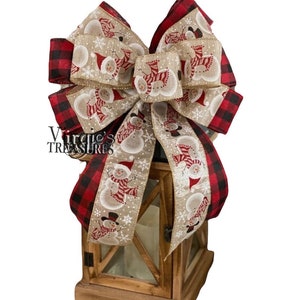 Lantern Bow, Wreath Wired Bow, Buffalo Plaid Bow, Snowman Bow, Holiday Tree topper, Christmas Lantern Bow, Winter Lantern Bow, Wired